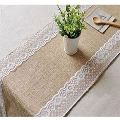 Duolvqi Vintage Burlap Lace Hessian Table Runner Natural Jute Country