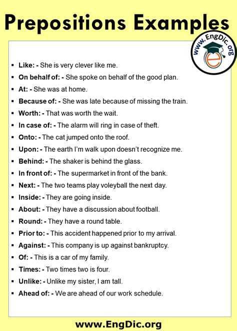 100 Important Preposition List And Using Example Sentences Engdic