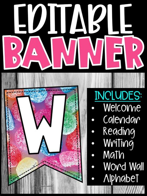 Editable Classroom Banners Match Your Classroom Theme Candy Gumdrops Carolyns Creative