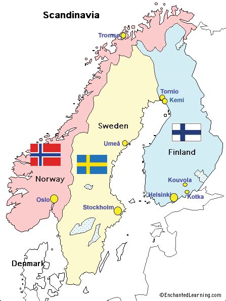 A Map Showing The Location Of Several Countries In Sweden And Finland