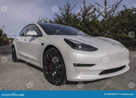 Pearl White Electric Tesla Model 3 Performance Car Near San Francisco