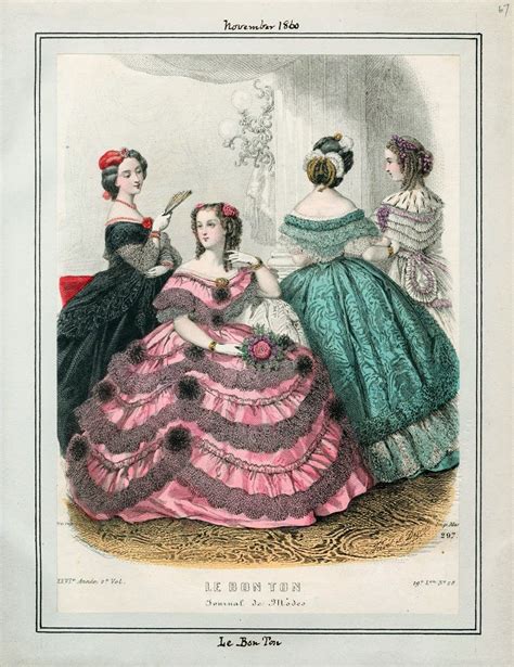 Example is one sleeve is full and wide, other sleeve has been sewn to make it narrow. Le Bon Ton, November 1860. LAPL Visual Collections ...
