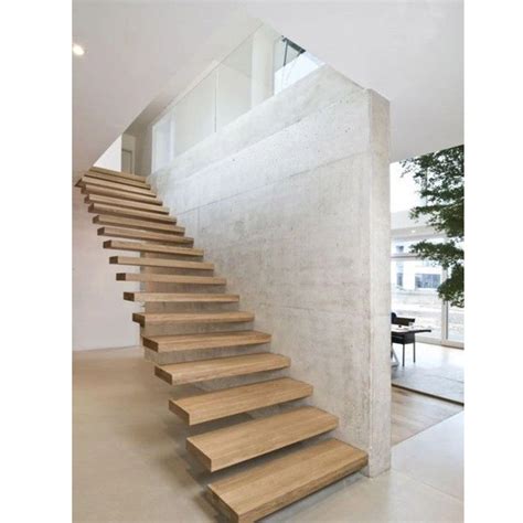 Invisible Wall Side Stringer Floating Staircase Wood Loft Stair China