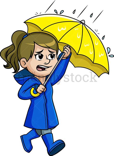 Woman Walking In The Rain Cartoon Clipart Vector