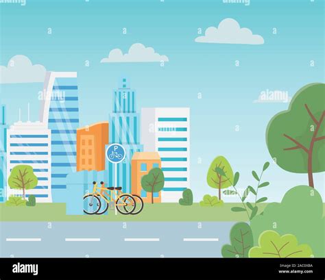 Urban Ecology Parking Bicycles Transport Cityscape Street Trees Grass