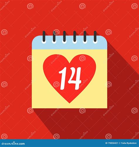 14 February Calendar Flat Icon Stock Vector Illustration Of Heart