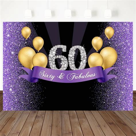Oerju 12x8ft Happy 60th Birthday Backdrop Balloons Diamond Ribbons