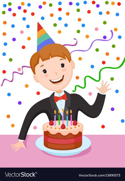 Celebrating The Birthday Cute Cartoon Boy Vector Image