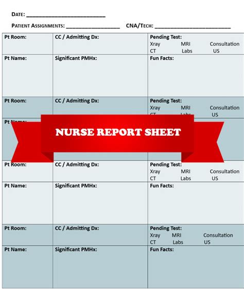 Printable Nurse Report Sheet Easy To Use Report Sheet Print Etsy