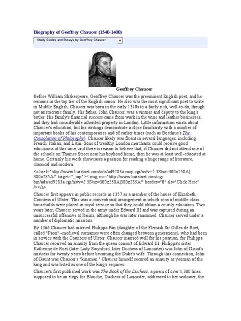 Biography Of Geoffrey Chaucer Pdf Geoffrey Chaucer Troilus