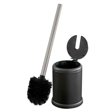 Bath Bliss Self Closing Lid Toilet Brush And Holder In In Matte Black