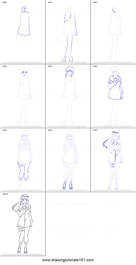 How to Draw Hinata Hyuga from Naruto printable step by step drawing
