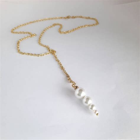 Gold Pearl Lariat Necklace Pearl Pendant Necklace Y Necklace Etsy
