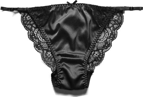 silriver womens silk string bikini satin panties for women underwear shiny tanga briefs black