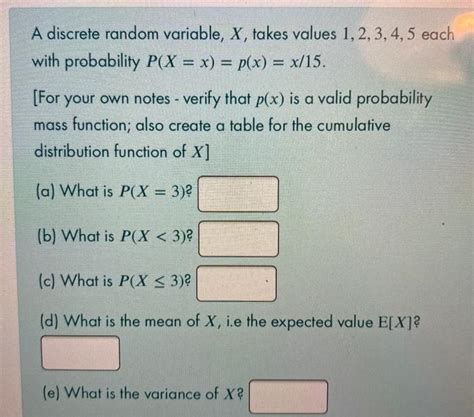 Solved A Discrete Random Variable X Takes Values 1 2 3 Chegg