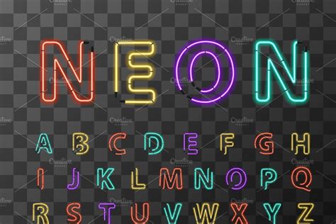 Bright Realistic Neon Letters Custom Designed Graphic Objects