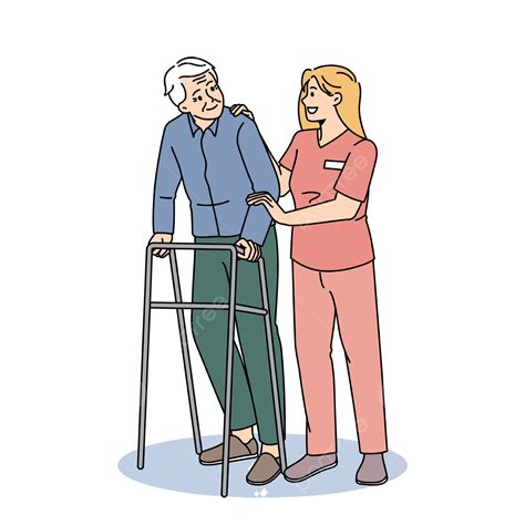 Nurse Help Older Man Using Walking Frame In Hospital Caregiver