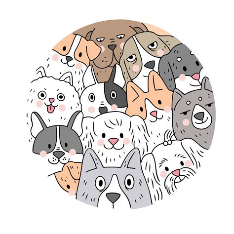 Cartoon Cute Face Dogs Vector Doodle Circle Frame 621767 Vector Art