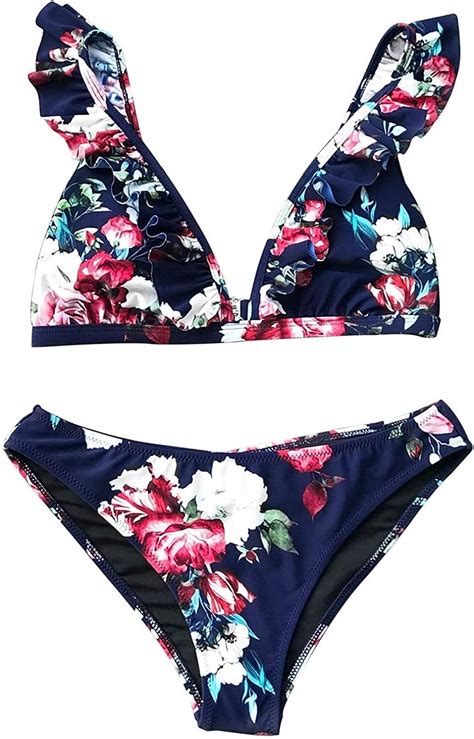 Women S Bikini Set Ruffle Triangle Bikini Top Low Waist Beach Feast Clothing Fashion Flower