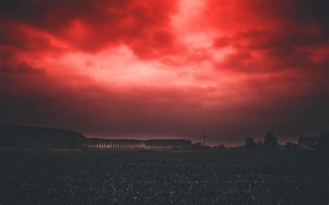 Download Wallpaper 3840x2400 Sunset Sky Horizon Field Clouds Red