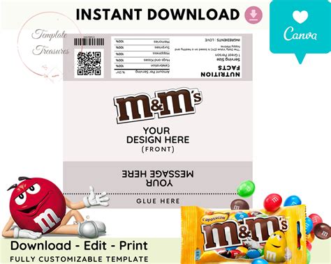Mandm Wrapper Template M And M Wrapper Chocolate Bar Wrapper Etsy