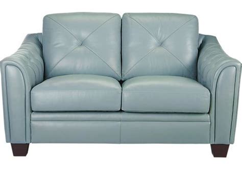 Cindy Crawford Home Marcella Spa Blue Leather Loveseat With Images