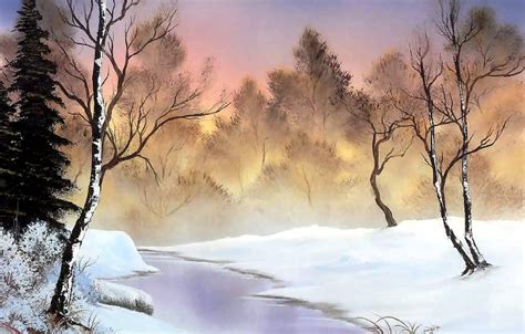 Wallpaper Winter Forest Snow Trees Lights Dawn Shore