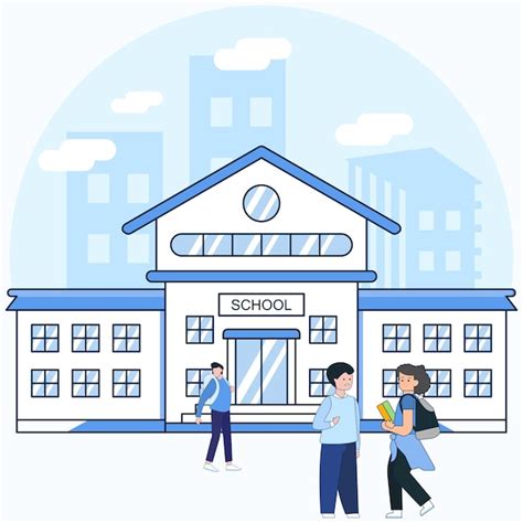 Premium Vector Vector School Building With Students Outside Illustration