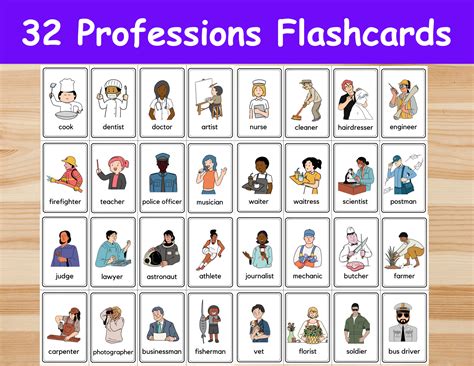 32 Professions Flashcards Occupations Job Image Cards For Kids
