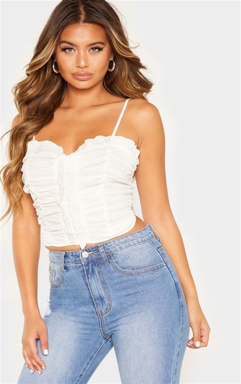 White Ruched Front Cami Crop Top Tops Prettylittlething Il