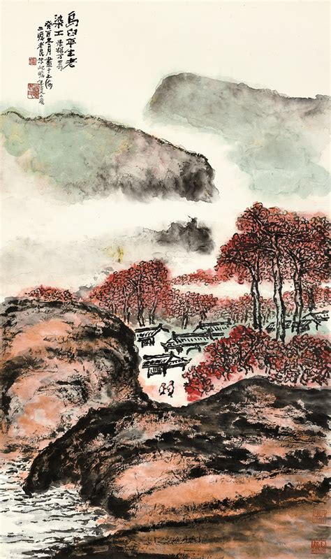Zhu Qizhan 朱屺瞻 Autumn Scenery 烏臼平生老染紅 Fine Chinese Paintings 2020