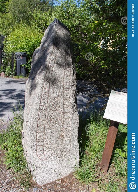 Ancient Rune Stone At Sigtuna In A Sunny Day Sweden Editorial Image