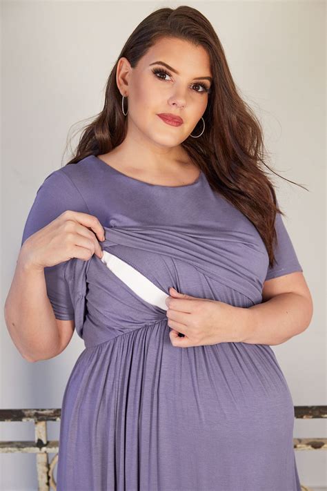Bump It Up Maternity Purple Maxi Dress With Nursing Function Plus Size