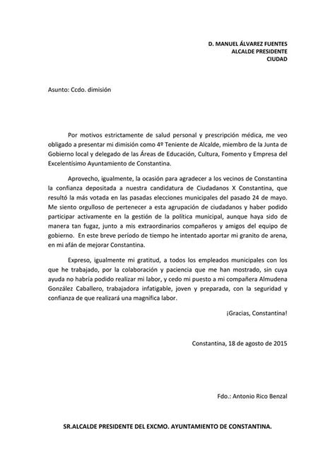 Carta De Dimisión Como Concejal De D Antonio Rico