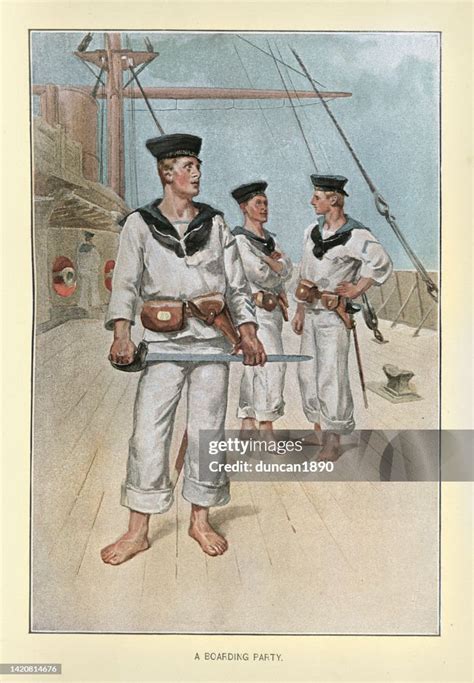 Boarding Party British Royal Navy Sailors Marines Victorian 1890s 19th