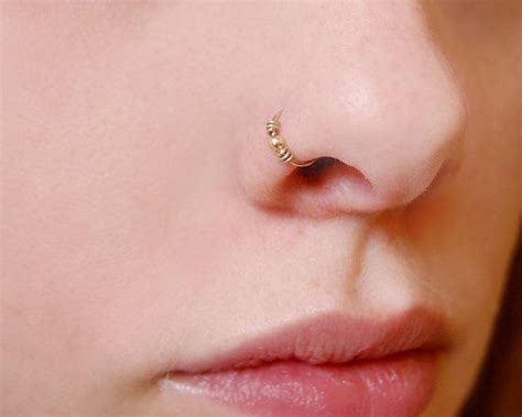 14k Solid Gold Nose Ring Small Embellished Hoop Etsy Gold Nose Rings Nose Ring Solid Gold