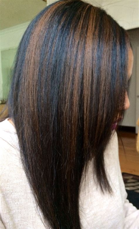 Black hair with peekaboo highlights. Black hair with caramel highlights | Black hair with ...