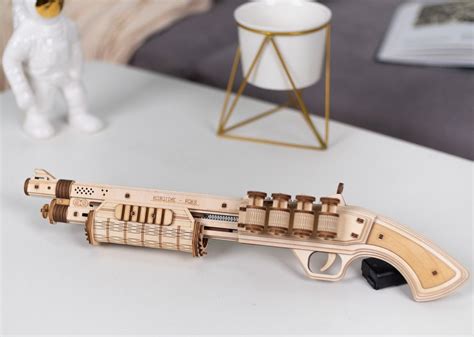 Shotgun Rubber Band Gun Pistol Grip 870 Wood Model Kit Rokr 3d Puzzle