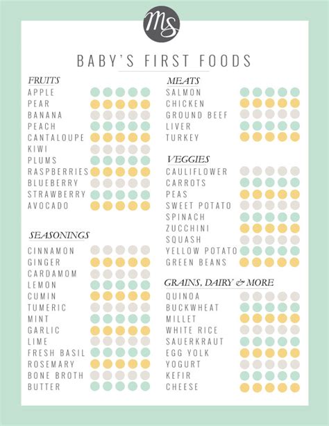 It can set the stage for making mealtime healthy and fun as he grows. A Printable Checklist for Baby's First Foods — Momma Society