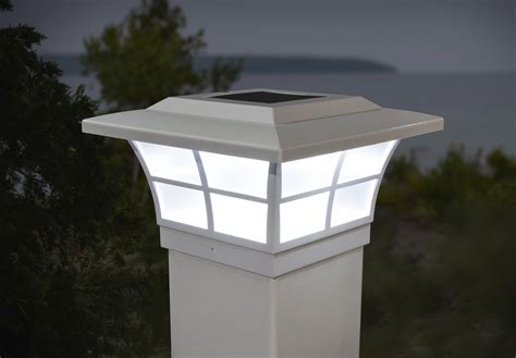 classy caps white pvc solar powered integrated led 5 in x 5 in fence post cap light and reviews
