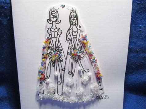 Handmade Female Same Sex Marriage Blank Greeting Card Embellished With