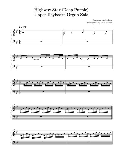 Highway Star Deep Purple Organ Solo Sheet Music For Piano Solo