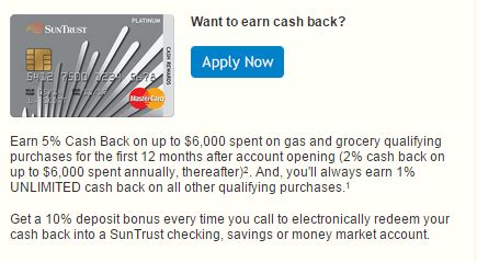Credit card insider receives compensation from some credit card issuers as the nfcu platinum doesn't require platinum credit scores — it's designed for fair credit, like many credit union cards. SunTrust Cash Rewards Credit Card Review - 5% Cash Back On Gas & Groceries 1st Year + 10% Bonus ...
