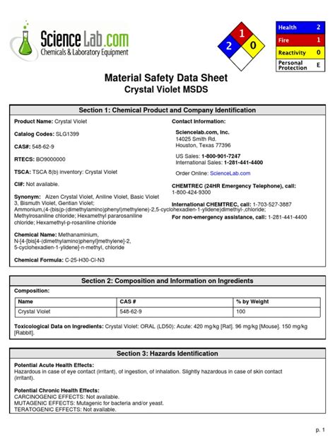 Material Safety Data Sheet Crystal Violet Msds Pdf Personal
