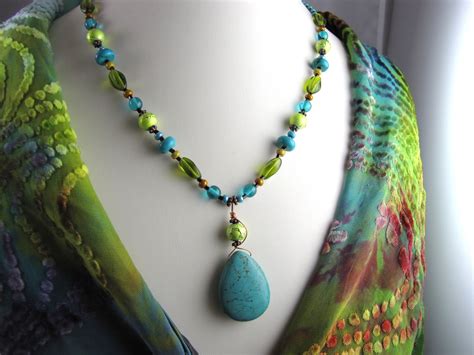 Statement Necklace Turquoise Lime Green By Sweetstonesjewelry