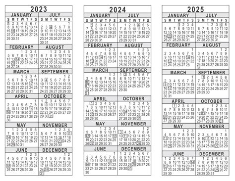 Free Printable Calendar 2023 2024 2025 Blank Three Year Calendar All