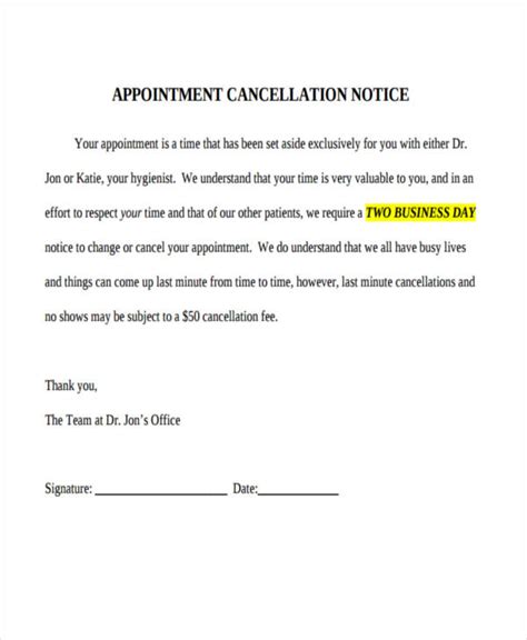 Sample Cancellation Notice Letter