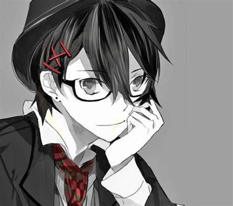 Hat Black And White Anime Red Hairpins Tie Glasses Anime
