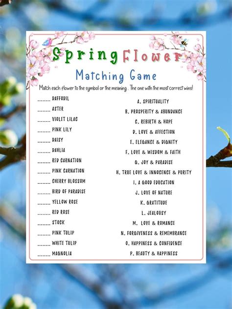 Spring Flower Matching Printable Game Fun Spring Party Games Etsy