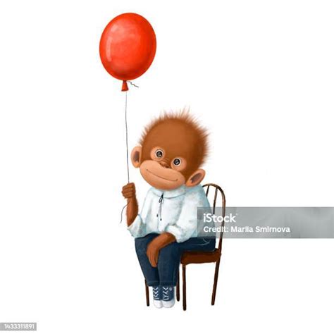 Monyet Ulang Tahun Yang Lucu Dengan Balon Udara Ilustrasi Stok Unduh